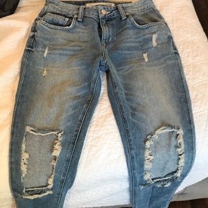 Lovers + friends denim mid rise ripped jeans